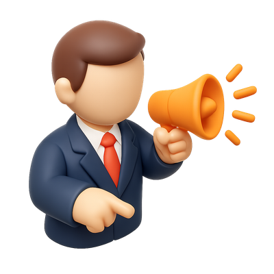 3D Icon of a Boss Giving Orders with Megaphone