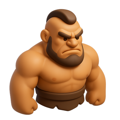 3D Brute Icon with Volumetric Features and Isometric View