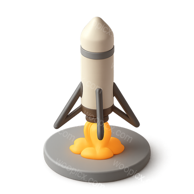 3D Icon of a Reusable Rocket Landing with Volumetric Design