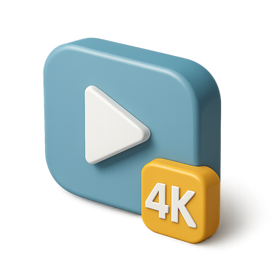 3D Play Button Icon with 4K Label