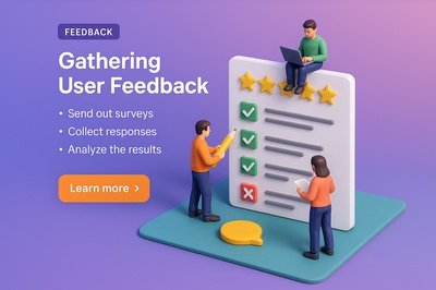 Minimalist 3D Scene Depicting User Feedback Gathering