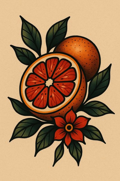 Stylized Illustration of Oranges and Flowers