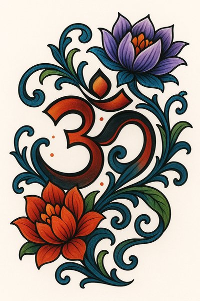 Stylized Om Symbol with Floral Elements