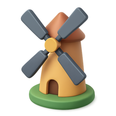 Stylized Isometric Windmill Icon Design in 3D View