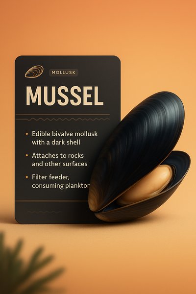 3D Illustration of a Mussel with Informative Label