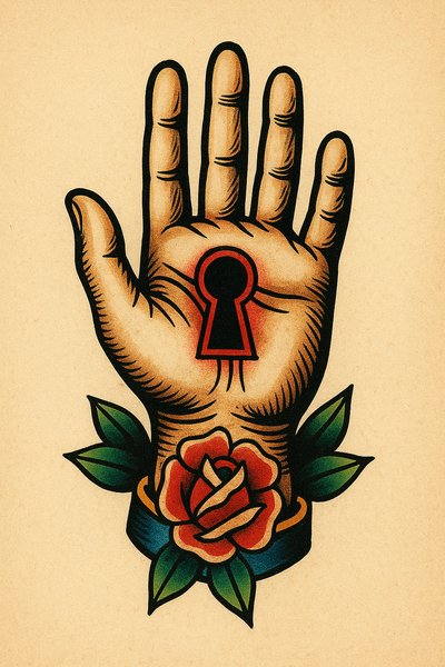 Colorful Keyhole Tattoo Design on Hand