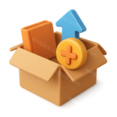 Colorful 3D Opened Box with Icons and Shapes