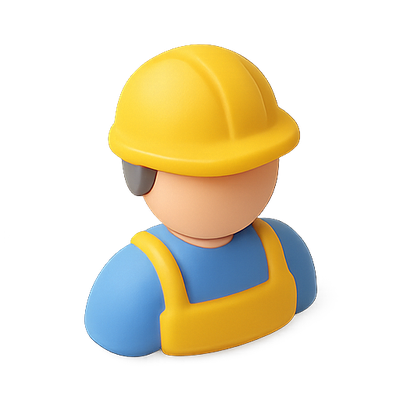 3D Construction Worker Icon with Safety Helmet