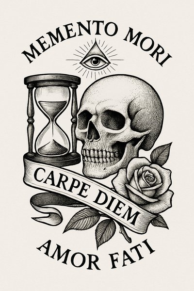 Intricate Memento Mori Artwork Featuring Skull and Hourglass
