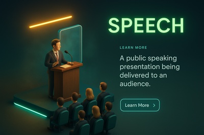 3D Realistic Scene of a Speech Presentation with Neon Elements