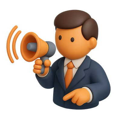 3D Boss Icon with Megaphone in Isometric View