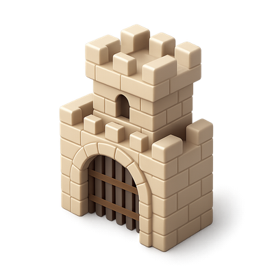 3D Gatehouse Defense Icon with Isometric View