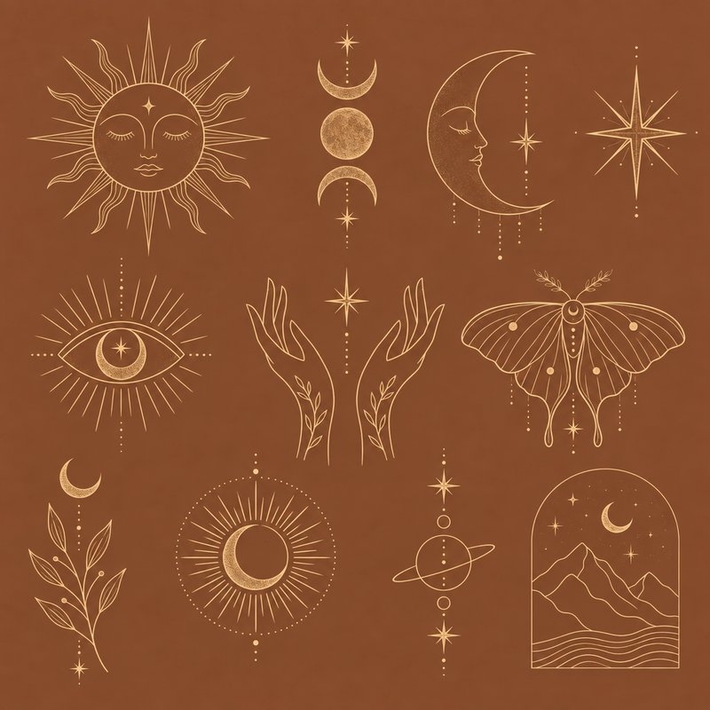 boho celestial line art elements
