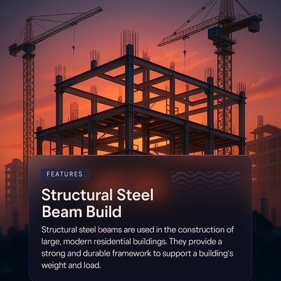 Construction Site at Sunset with Structural Steel Beams