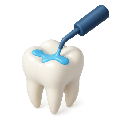 3D Dental Sealant Icon with Tooth and Applicator