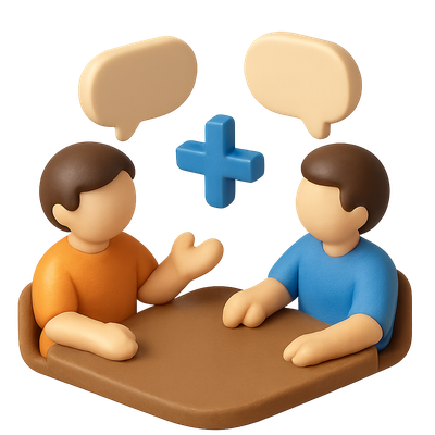 3D Discussion Icon Representing Idea Exchange