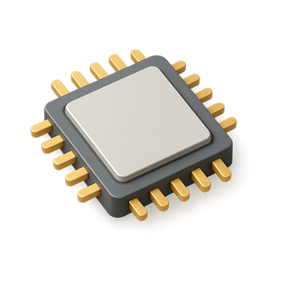 Stylized 3D Isometric CPU Icon with Golden Pins