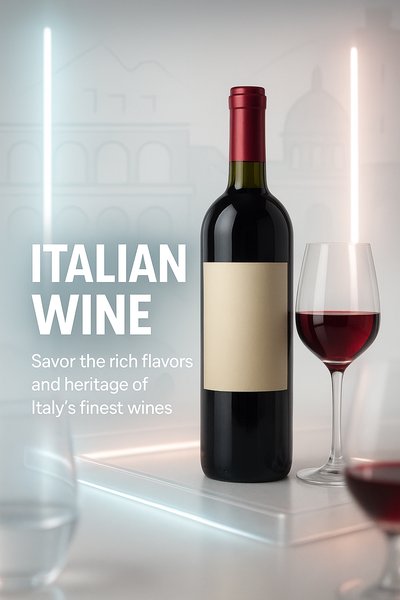 Elegant Wine Promotion Featuring Italian Wine Bottle and Glass