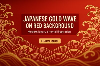 Elegant Japanese Gold Wave Illustration on Red Background