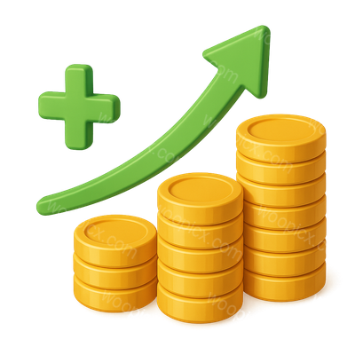 3D Coin Growth Icon Representing Earnings Increase