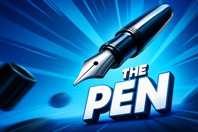 Dynamic Illustration of a Stylish Pen with Bold Typography