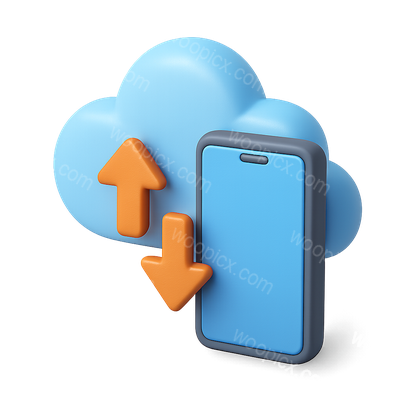 3D Cloud Sync Icon with Mobile Device and Arrows