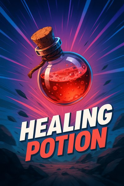 Dynamic Healing Potion Illustration with Bold Typography