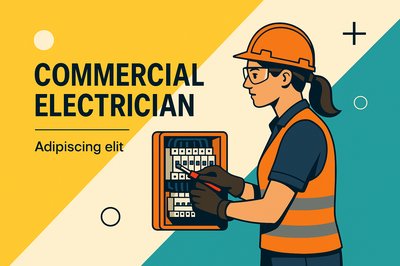 Female Commercial Electrician Working on Fuse Box in Safety Gear