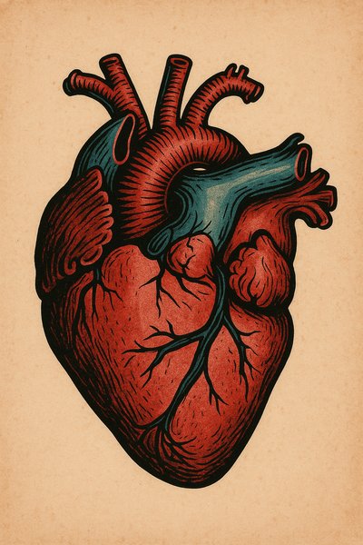 Artistic Illustration of a Human Heart in Vintage Style
