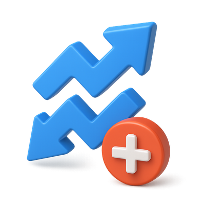 3D Zigzag Arrow Icon with Plus Sign on Transparent Background