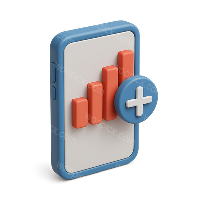 3D Smartphone Icon with Data Bars and Plus Sign