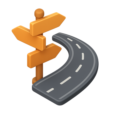 3D Road Sign Icon with Curved Road Design