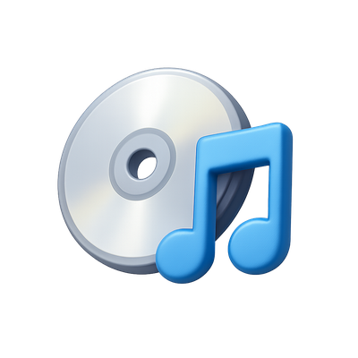 Stylish 3D Music Icon with Disc and Note Design