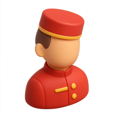 Stylized 3D Bellhop Icon with Isometric Design