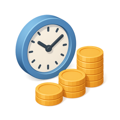 3D Clock with Stacked Coins in Isometric View
