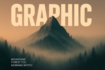 Mystic Mountain Realism: Bold Graphic Art in Foggy Forest