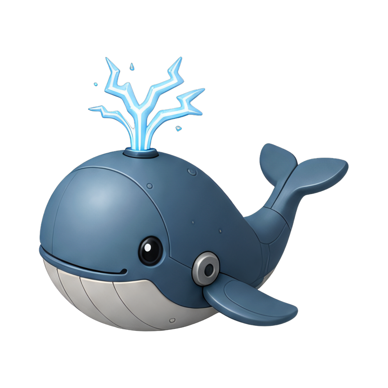 playful robot whale with sparks
