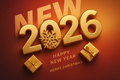 Modern New Year 2026 Greeting Card Design with Golden Accents