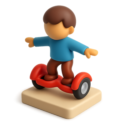3D Icon of a Person on a Hoverboard in Isometric View