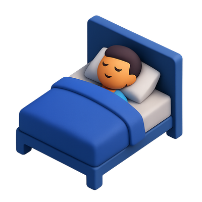 3D Icon of a Person Resting in Bed at Night