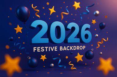 Dynamic 2026: Festive 3D Background with Bold Text Elements