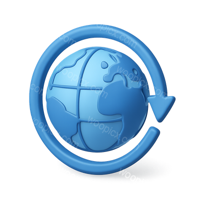 Stylized 3D Globe Icon with Circular Arrow Design