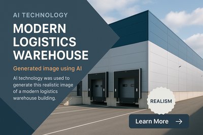 Realistic Modern Logistics Warehouse Structure with AI Technology