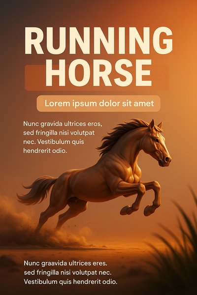 Dynamic Image of a Running Horse in a Sunset Landscape
