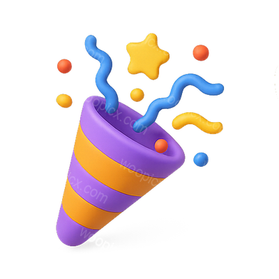 3D Celebration Party Popper Icon with Colorful Elements
