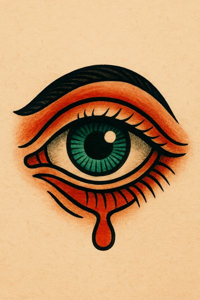 Artistic Illustration of a Tearful Eye with Bold Colors