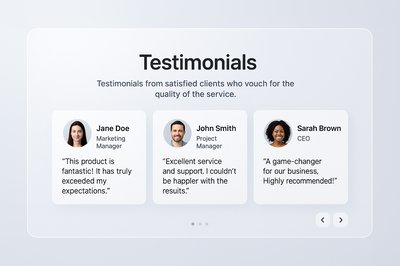 3D Design Testimonials Section with Client Feedback