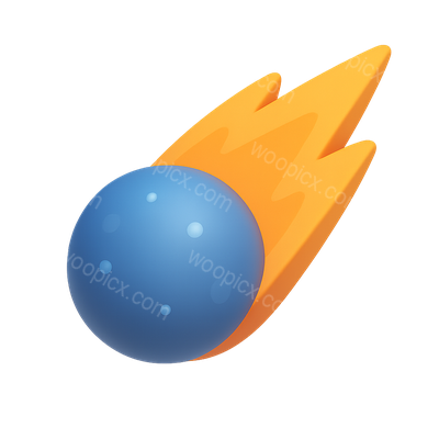 Vibrant 3D Meteor Icon with Blue Sphere and Flame Tail