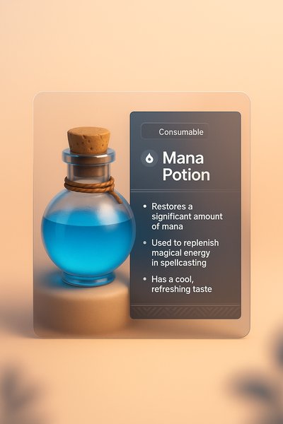3D Mana Potion Illustration with Informative Text Block