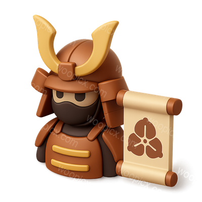 Stylized 3D Samurai Icon with Scroll